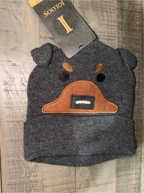 NWT Igloo Kids Dark Gray Bear Beanie with Brown Patch lights up LED
